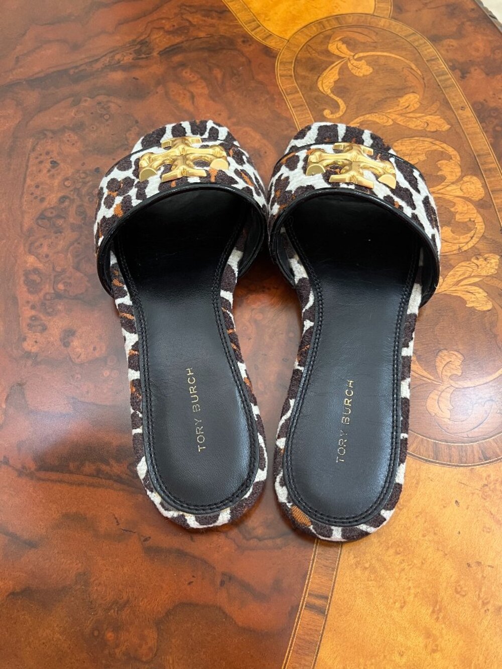 Tory Burch Eleanor Women's Leopard Print Velvet Sandals Slides 6.5 - Picture 3 of 7